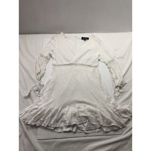 Lulus Excited Ruffled Mini Dress Sz M White Surplice Puff Sleeves Lined Boho
